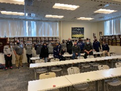 Mark Fleming with the Moravian athletic staff after the entire staff surprised him when informing Mark of being selected to the CoSIDA Hall of Fame.